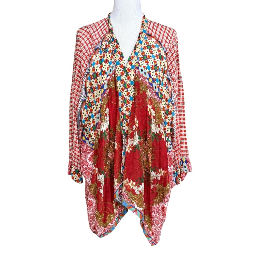 JOHNNY WAS Dolce Red Patchwork Patterned Kimono S… - image 1